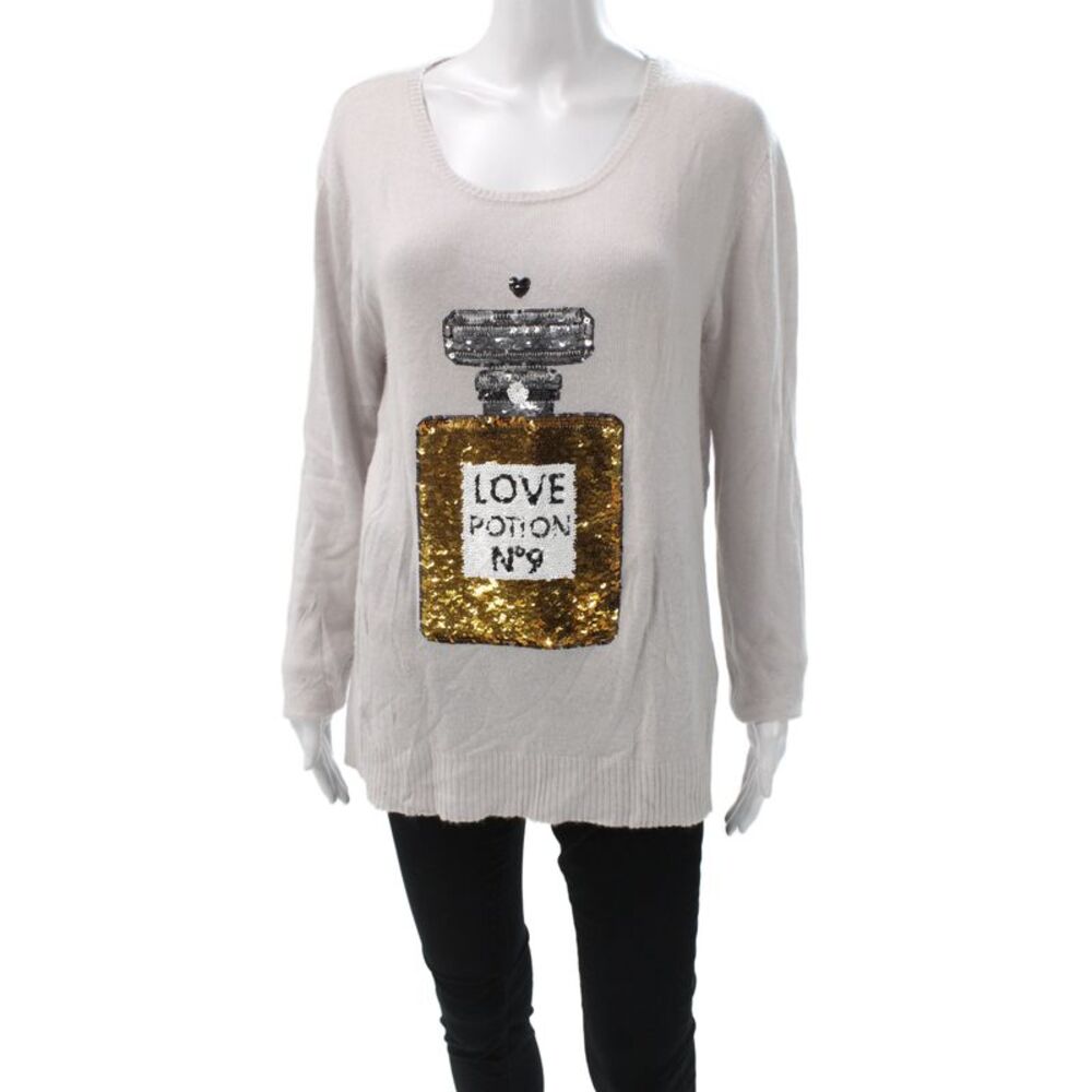 Wildfox Women Pullover Sweater Beige Long Sleeve Scoop Neck Size S